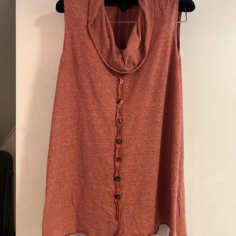 Sleeveless Cowl Neck Faux-Button-Front Top in Rust Stripe
